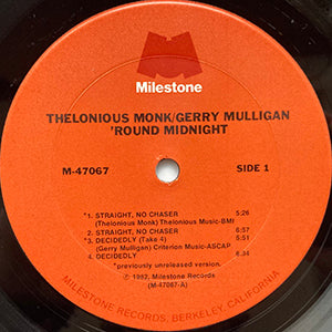 THELONIOUS MONK / GERRY MULLIGAN / ROUND MIDNIGHT / MILESTONE / M-47067